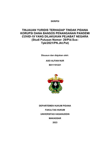 TINJAUAN YURIDIS TERHADAP TINDAK PIDANA KORUPSI DANA BANSOS PENANGANAN ...